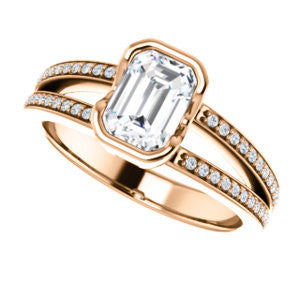 Cubic Zirconia Engagement Ring- The Monami (Customizable Bezel Radiant Cut with Split-pavé Band Accents & Euro Shank)