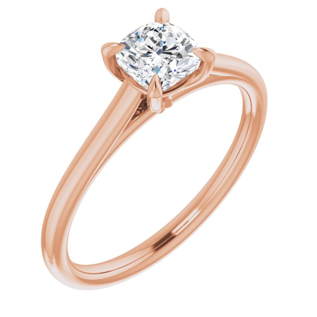 10K Rose Gold Customizable Classic Cathedral Cushion Cut Solitaire