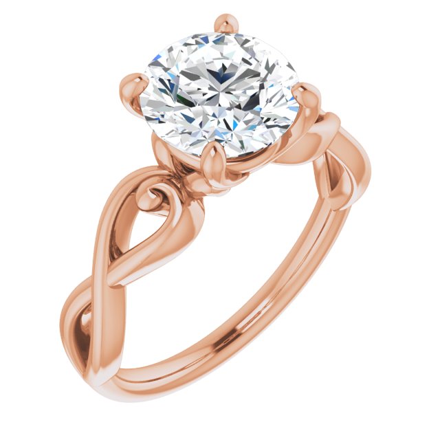 14K Rose Gold Customizable Round Cut Solitaire Design with Tapered Infinity-symbol Split-band