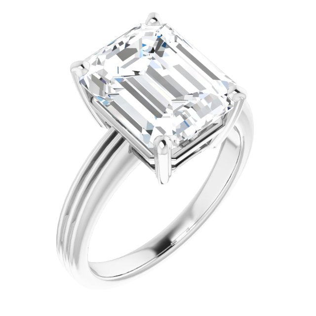 10K White Gold Customizable Emerald/Radiant Cut Solitaire with Double-Grooved Band