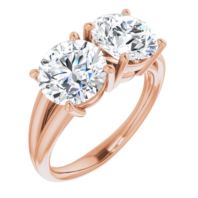 18K Rose Gold Customizable Two-Stone Round Cut with Split Band