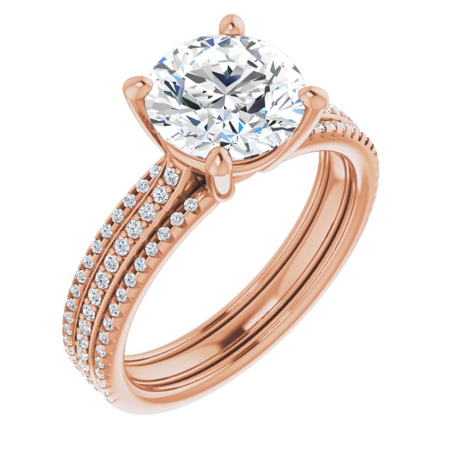 14K Rose Gold Customizable Round Cut Center with Wide Pavé Accented Band