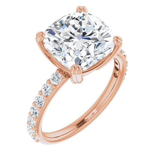 10K Rose Gold Customizable Cushion Cut Design with Large Round Cut 3/4 Band Accents