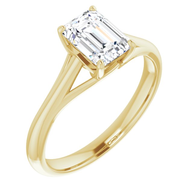 10K Yellow Gold Customizable Emerald/Radiant Cut Solitaire with Crosshatched Prong Basket