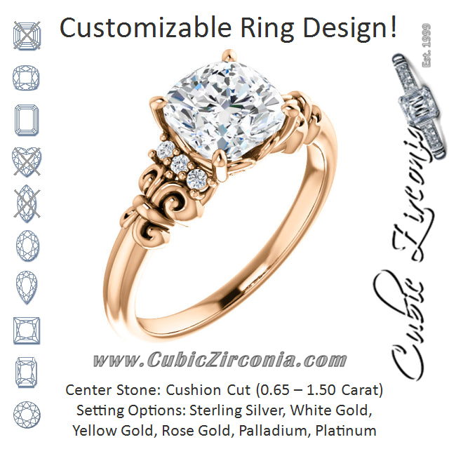 Cubic Zirconia Engagement Ring- The Lark (Customizable 7-stone Cushion Cut Design with Vertical Round-Channel Accents)