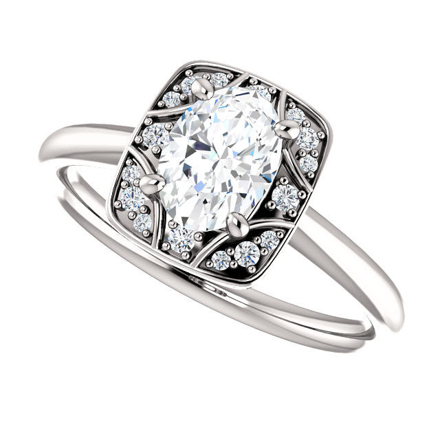 Cubic Zirconia Engagement Ring- The Rachal (Customizable Segmented Cluster-Halo Enhanced Oval Cut Design with Thin Band)