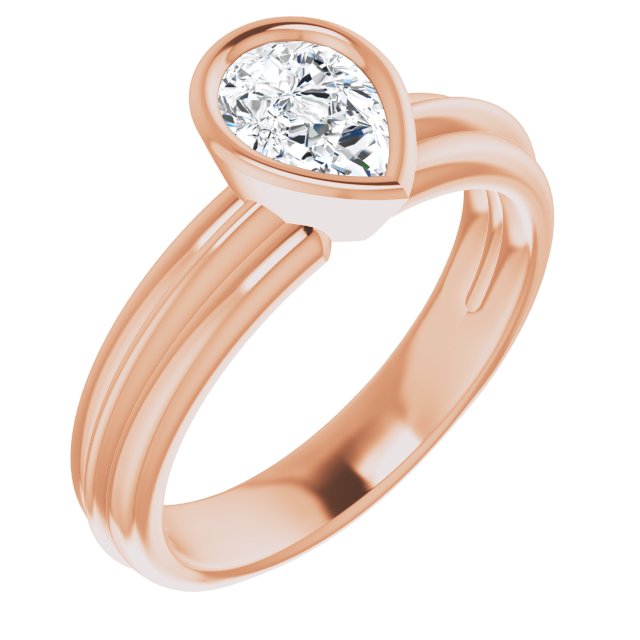10K Rose Gold Customizable Bezel-set Pear Cut Solitaire with Grooved Band