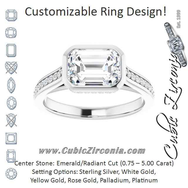 Cubic Zirconia Engagement Ring- The Jada (Customizable Cathedral-Bezel Emerald Cut Design with Under Halo and Shared Prong Band)