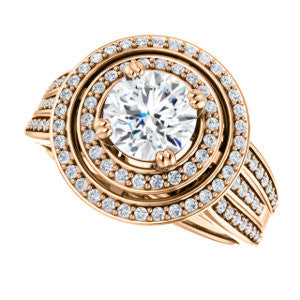 Cubic Zirconia Engagement Ring- The Shay (Customizable Round Cut Ultra-wide w/ Double-Halo and Triple-Pavé Band)