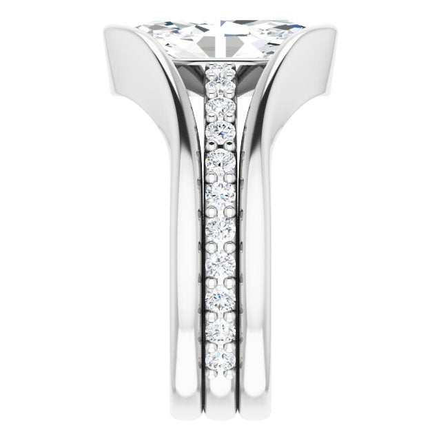 Cubic Zirconia Engagement Ring- The Hillary (Customizable Bezel-set Marquise Cut Style with Thick Pavé Band)