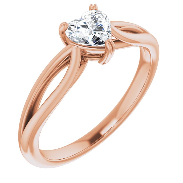 10K Rose Gold Customizable Heart Cut Solitaire with Wide-Split Band