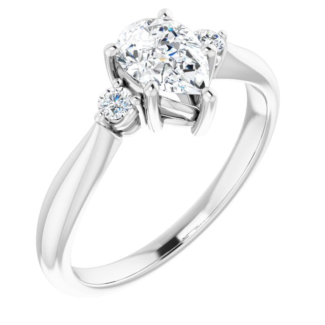 10K White Gold Customizable 3-stone Pear Cut Design with Twin Petite Round Accents