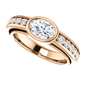 Cubic Zirconia Engagement Ring- The Racquel (Customizable Cathedral-Bezel Oval Cut Design with Stackable Round-Accented Band)
