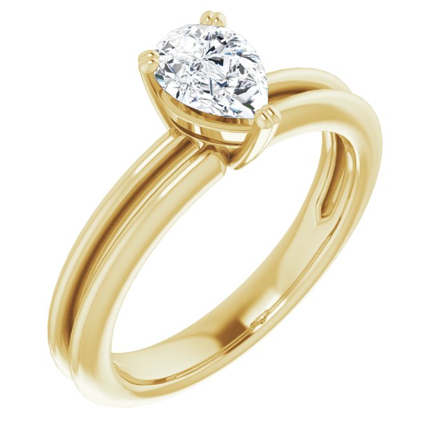 10K Yellow Gold Customizable Pear Cut Solitaire with Grooved Band
