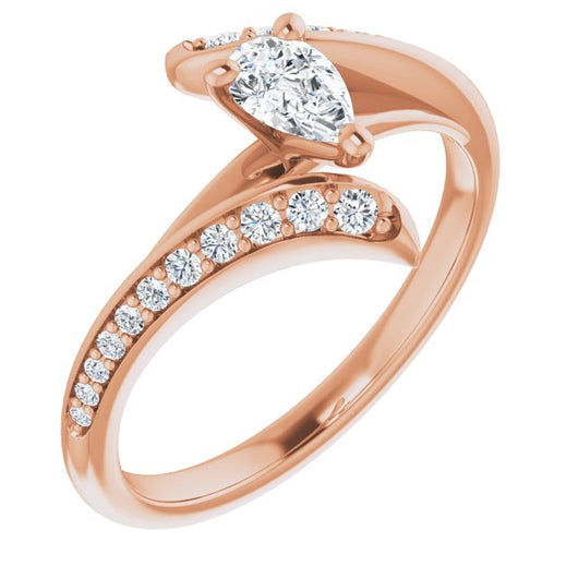 10K Rose Gold Customizable Pear Cut Style with Artisan Bypass and Shared Prong Band