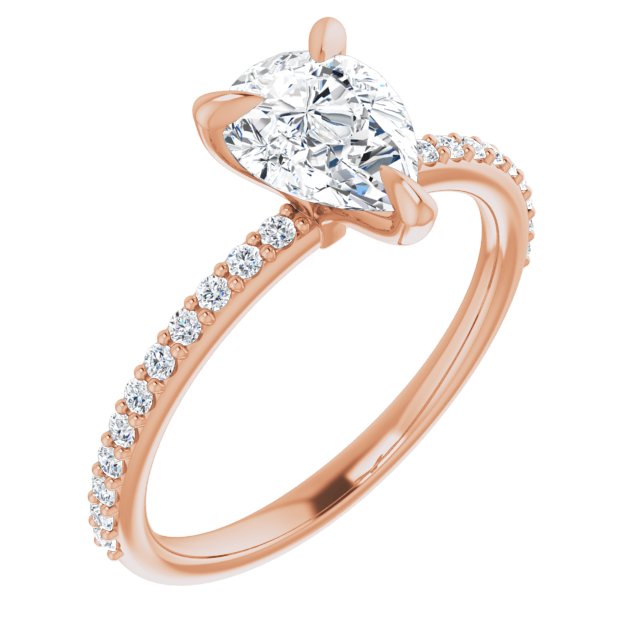 10K Rose Gold Customizable Pear Cut Style with Delicate Pavé Band