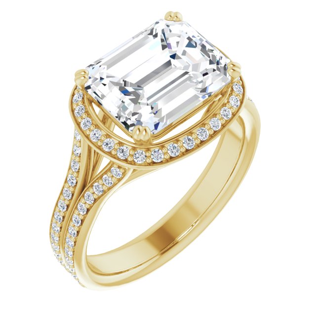 10K Yellow Gold Customizable Cathedral-set Emerald/Radiant Cut Style with Split-Pav? Band