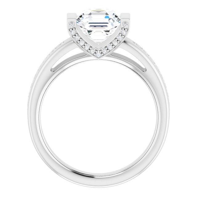 Cubic Zirconia Engagement Ring- The Maryana (Customizable Cathedral-Bar Asscher Cut Design featuring Shared Prong Band and Prong Accents)