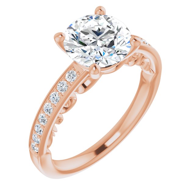 14K Rose Gold Customizable Round Cut Design featuring 3-Sided Infinity Trellis and Round-Channel Accented Band