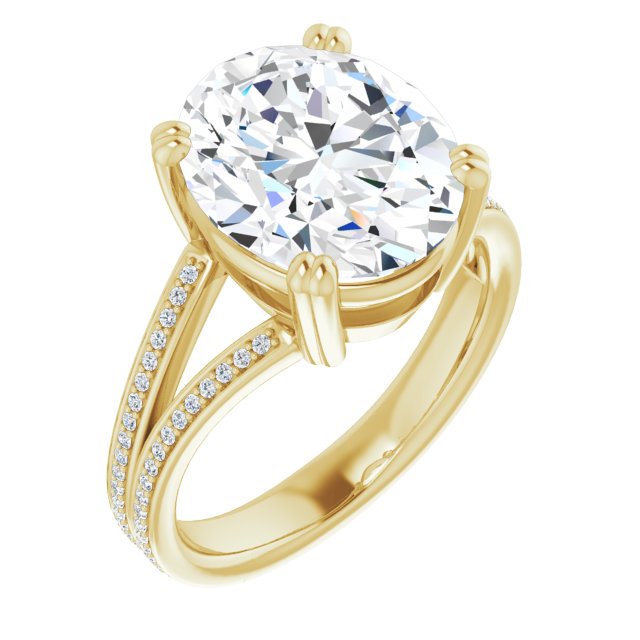 10K Yellow Gold Customizable Oval Cut Center with 100-stone* "Waterfall" Pavé Split Band