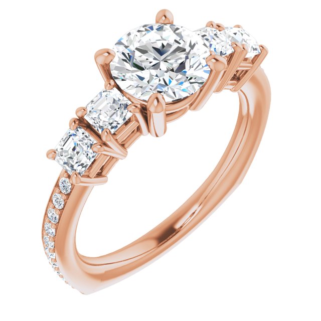 10K Rose Gold Customizable Round Cut 5-stone Style with Quad Round Accents plus Shared Prong Band
