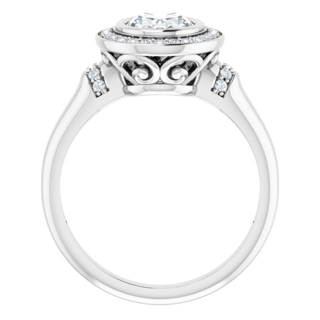 Cubic Zirconia Engagement Ring- The Vilde (Customizable Bezel-set Oval Cut Design with Halo and Vertical Round Channel Accents)