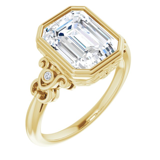 10K Yellow Gold Customizable 5-stone Design with Emerald/Radiant Cut Center and Quad Round-Bezel Accents