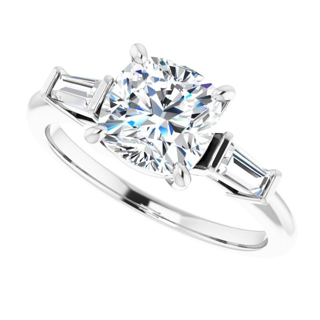 Cubic Zirconia Engagement Ring- The Dayanna Guadalupe (Customizable 3-stone Cushion Cut Design with Dual Baguette Accents))