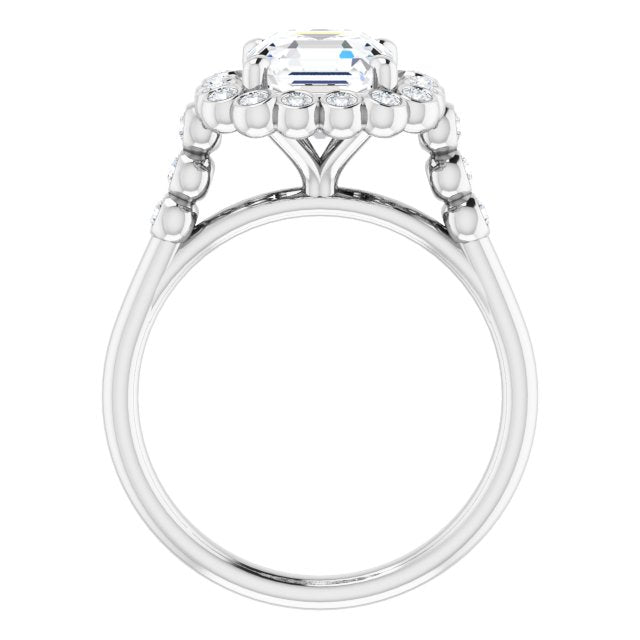 Cubic Zirconia Engagement Ring- The Chandni (Customizable Asscher Cut Cathedral-Style Clustered Halo Design with Round Bezel Accents)