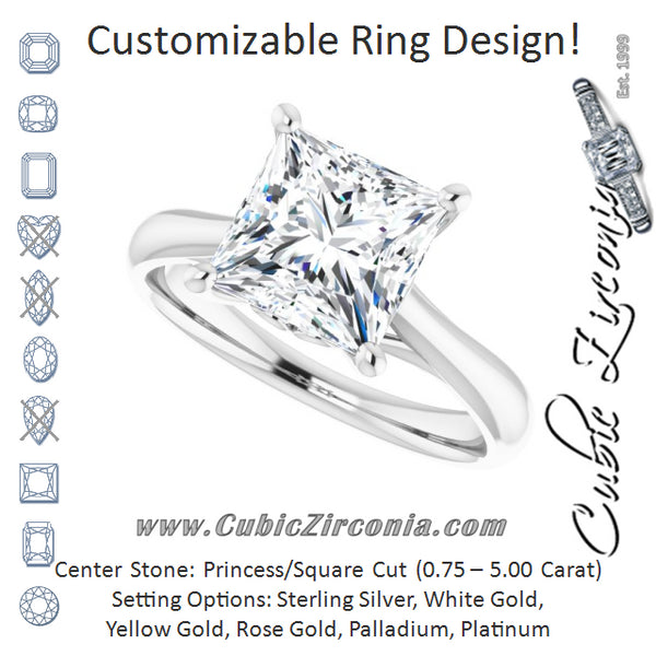 Cubic Zirconia Engagement Ring- The Crissy (Customizable Princess/Square Cut Solitaire with Decorative Prongs & Tapered Band)