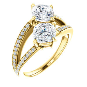 Cubic Zirconia Engagement Ring- The Valentina (Customizable 2-stone Double Cushion Cut Design with Wide Split-Pavé Band)