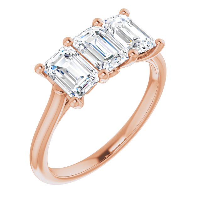 10K Rose Gold Customizable Triple Emerald/Radiant Cut Design with Thin Band