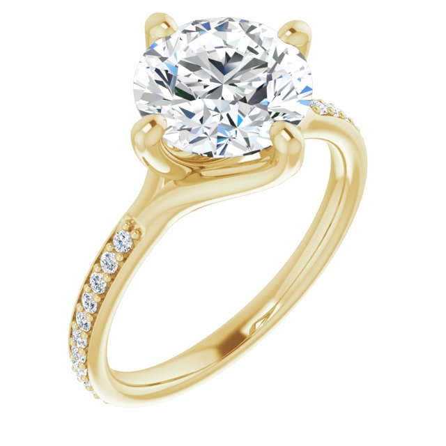 14K Yellow Gold Customizable Round Cut Design featuring Thin Band and Shared-Prong Round Accents