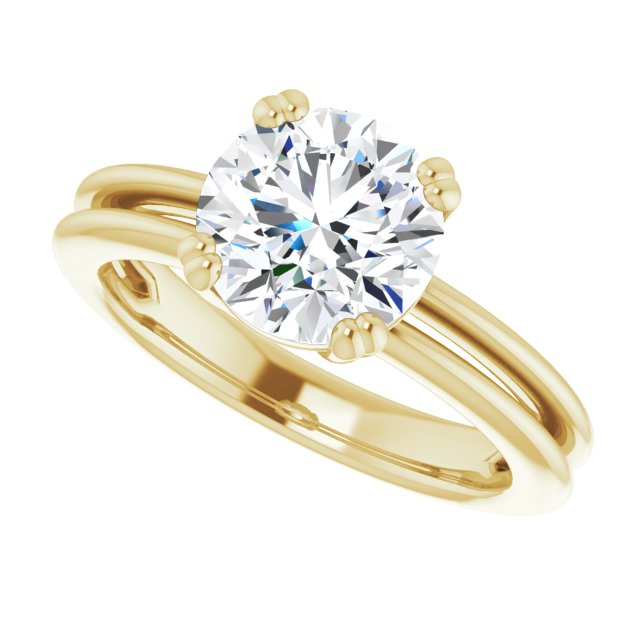 Cubic Zirconia Engagement Ring- The Evie (Customizable Round Cut Solitaire with Grooved Band)