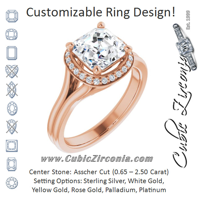 Cubic Zirconia Engagement Ring- The Ivory (Customizable Cathedral-set Asscher Cut Design with Split-band & Halo Accents)