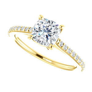 Cubic Zirconia Engagement Ring- The Tanisha (Customizable Cathedral-set Cushion Cut Design with Thin Pavé Band)