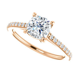 Cubic Zirconia Engagement Ring- The Tanisha (Customizable Cathedral-set Cushion Cut Design with Thin Pavé Band)