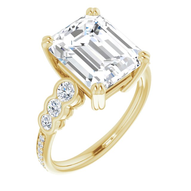 10K Yellow Gold Customizable Emerald/Radiant Cut 7-stone Style Enhanced with Bezel Accents and Shared Prong Band