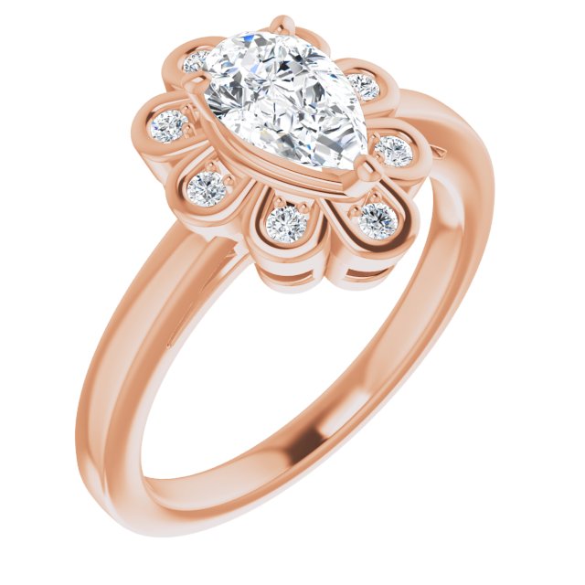 10K Rose Gold Customizable 9-stone Pear Cut Design with Round Bezel Side Stones