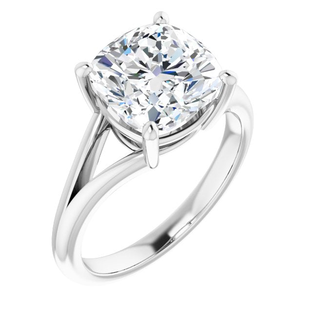 10K White Gold Customizable Cushion Cut Solitaire with Tapered Split Band