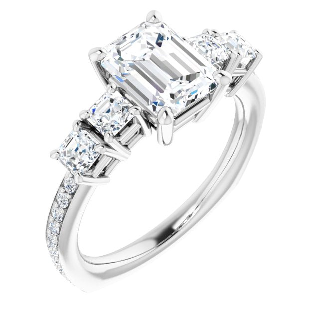 Cubic Zirconia Engagement Ring- The Harmony (Customizable Radiant Cut 5-stone Style with Quad Radiant Accents plus Shared Prong Band)