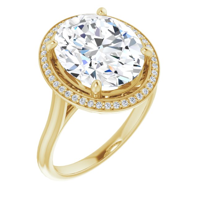 10K Yellow Gold Customizable Cathedral-Raised Oval Cut Halo Style