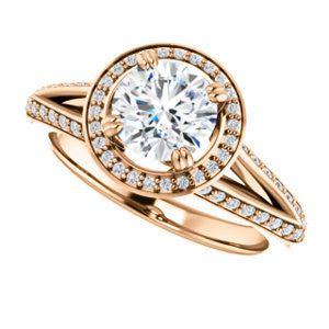 Cubic Zirconia Engagement Ring- The Loren (Customizable Round Cut Halo Design featuring Three-sided Twisting Pavé Split Band)