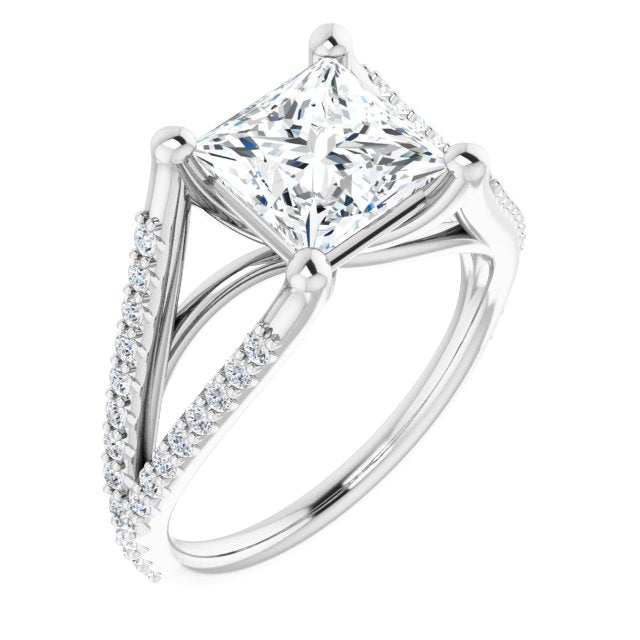 10K White Gold Customizable Cathedral-raised Princess/Square Cut Center with Exquisite Accented Split-band