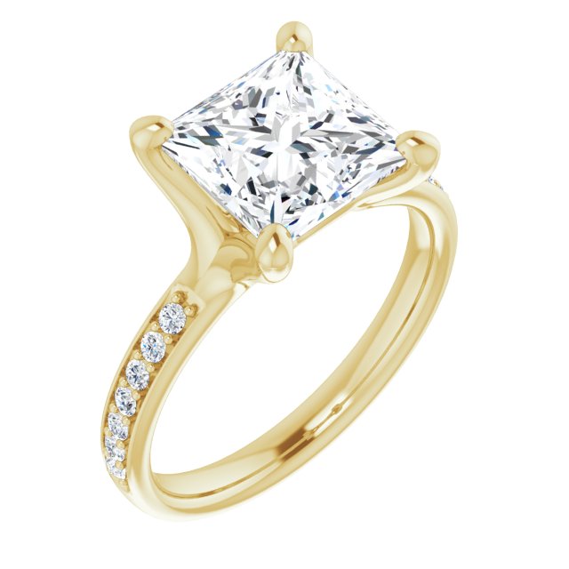 10K Yellow Gold Customizable Heavy Prong-Set Princess/Square Cut Style with Round Cut Band Accents