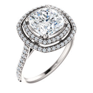 Cubic Zirconia Engagement Ring- The Alisa (Customizable Cushion Cut with Geometric Double Halo)