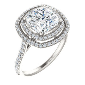 Cubic Zirconia Engagement Ring- The Alisa (Customizable Cushion Cut with Geometric Double Halo)