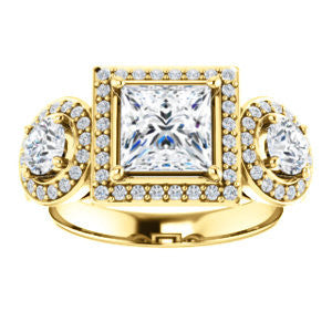 Cubic Zirconia Engagement Ring- The Justine (Customizable Princess Cut Center 3-Stone Halo-Style)