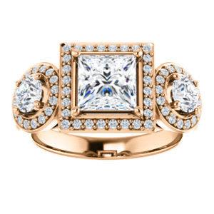 Cubic Zirconia Engagement Ring- The Justine (Customizable Princess Cut Center 3-Stone Halo-Style)