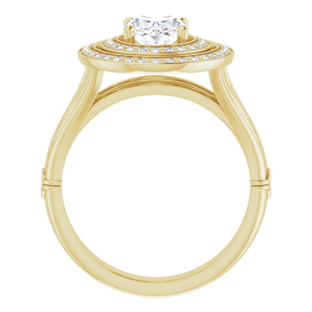 Cubic Zirconia Engagement Ring- The Cheryl (Customizable Cathedral-set Oval Cut Design with Double Halo, Wide Split Band and Side Knuckle Accents)